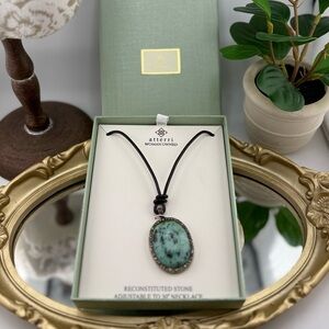 Atterri Adjustable Black Cord Necklace with Oval Reconstituted Stone Pendant